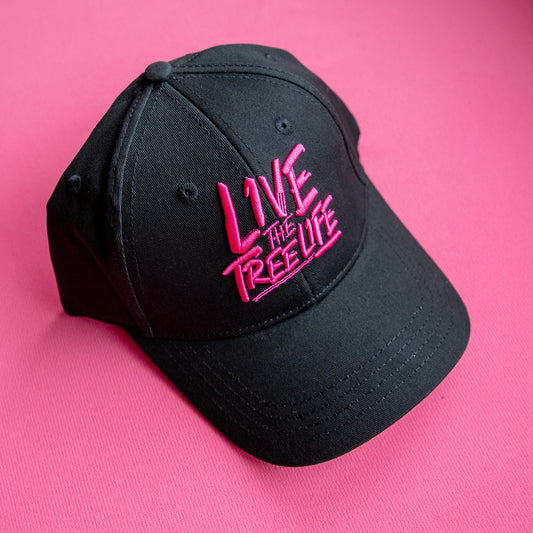 AT054 - Baseball Cap Curved Peak Live The Treelife - Black/Pink - Treehog