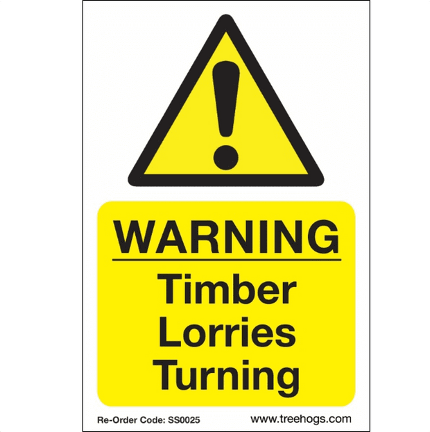 SS0025 Corex Safety Sign - Warning Timber Lorries Turning - Treehog