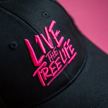 AT054 - Baseball Cap Curved Peak Live The Treelife - Black/Pink - Treehog